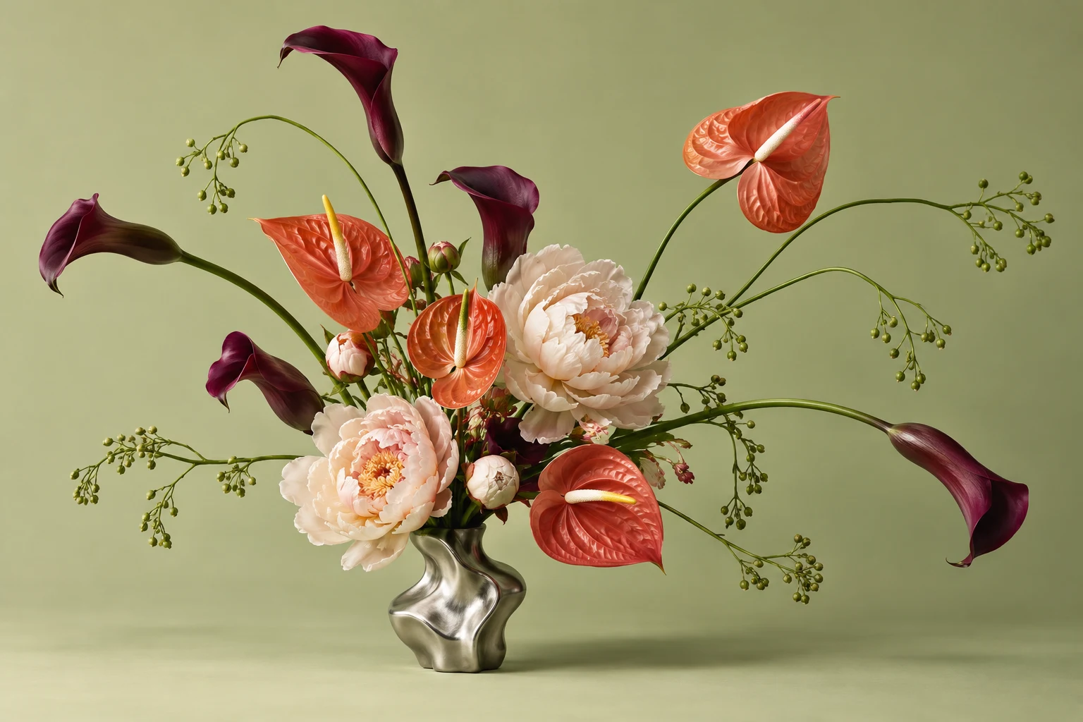 Original AI floral sculpture in a chrome vase. Not a SOL product or available arrangement.